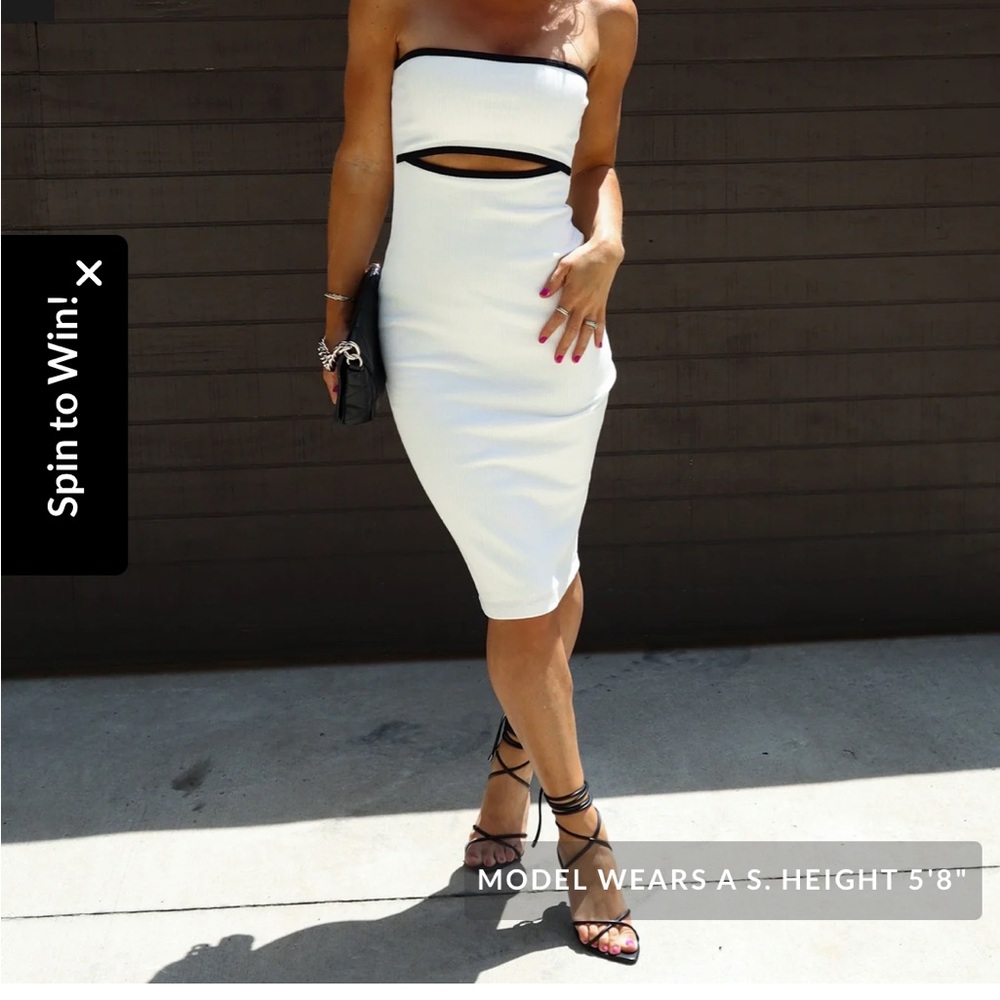 Modern Day Jackie Ribbed Cutout Strapless Midi Dress